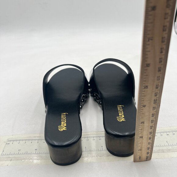 Wansseny Black Open Toe Studded Mules Slip on Flatform Low Heel Clogs Sandals - Picture 5 of 8